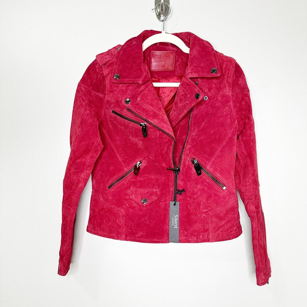 Women's Red Leather Motorcycle Jacket Silent NYC XS NWT